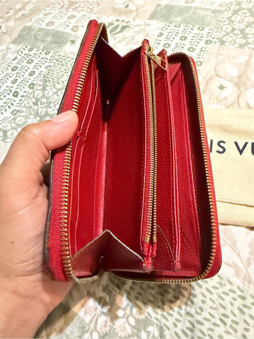 Louis Vuitton Red Embossed Monogram Zip Wallet - Picture 5 of 9